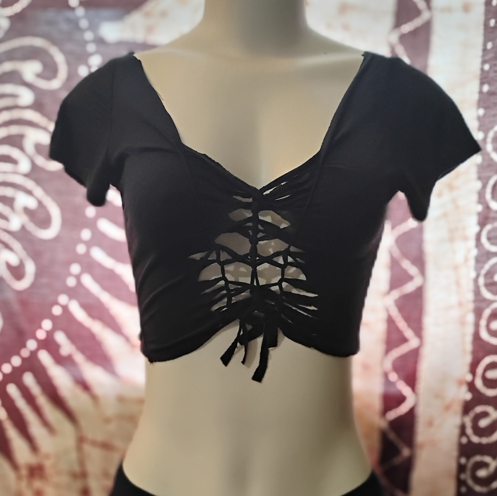 Black Braided Women's Top M/L (Handmade)